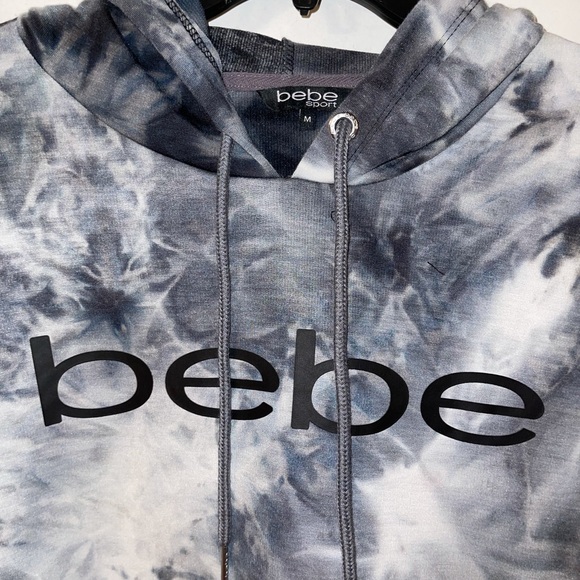 ✨HP✨ NWT “BEBE SPORT” SOFT BLACK & GREY TIE-DYE PULLOVER HOODIE, LADIES MEDIUM - Picture 2 of 7